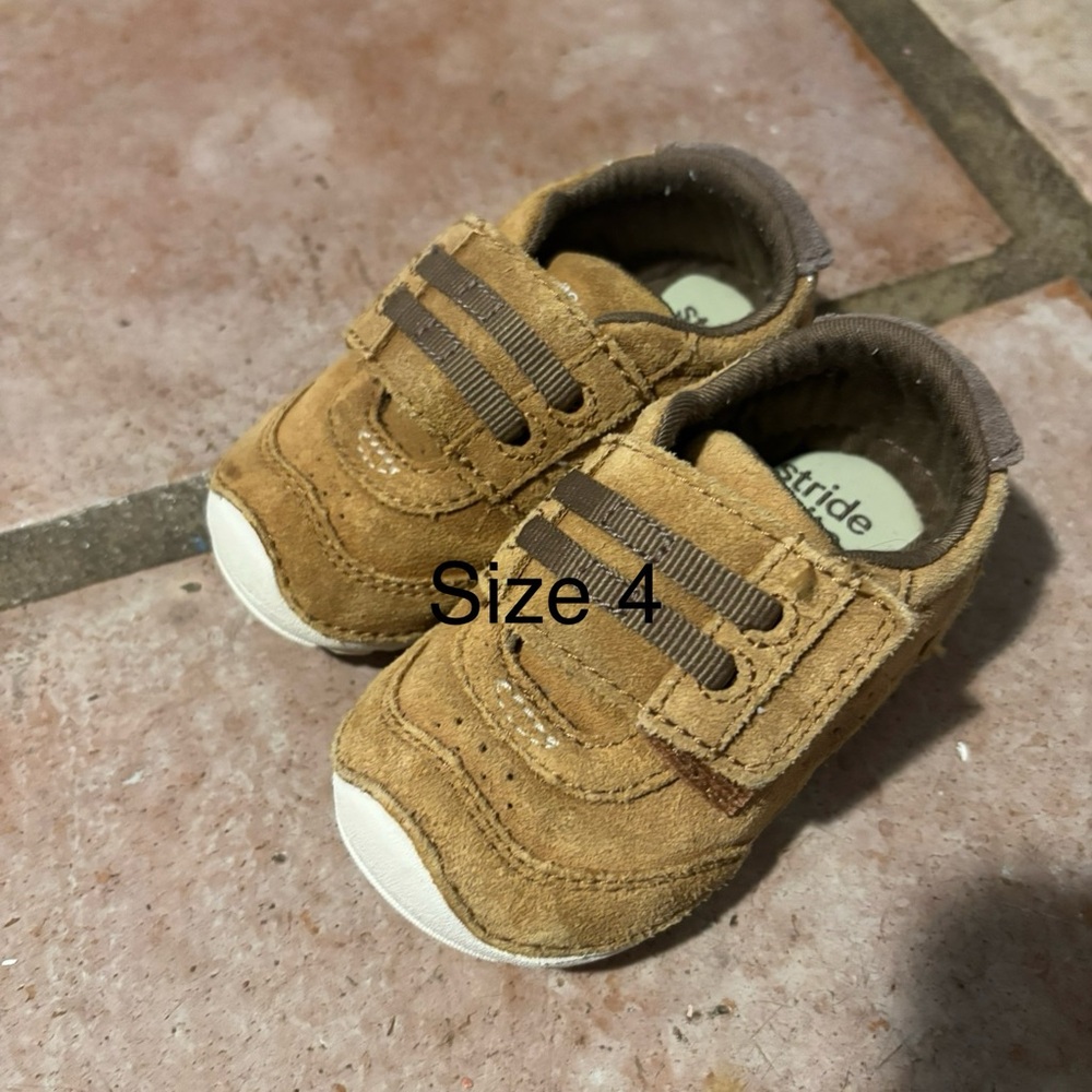 Stride Rite Tan and Brown Baby Walker Shoes Velcro Closure